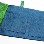 Dark blue and green internal fabrics on Aventurien custom design dice bag