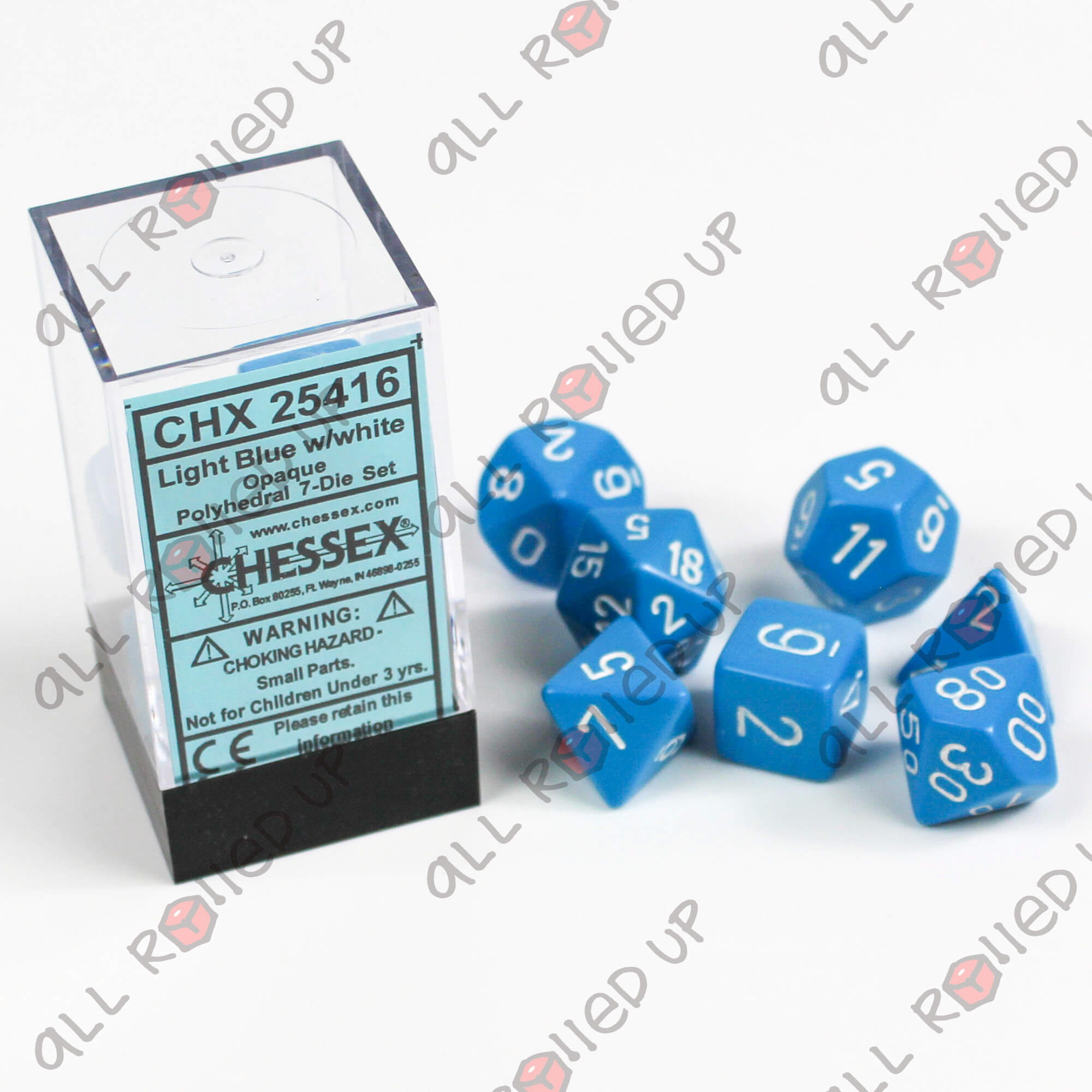 Light Blue with White CHX 25416 Polyhedral 7-Die Opaque Dice Set 